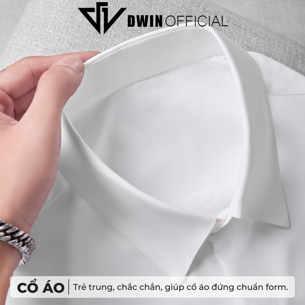 Mô tả Áo sơ mi nam nữ dài tay DWIN trơn basic chất nhung chéo Hàn cao cấp chống nhăn - 6
