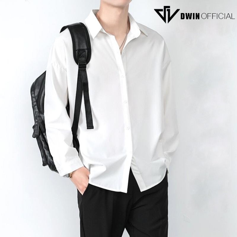 Mô tả Áo sơ mi nam nữ dài tay DWIN trơn basic chất nhung chéo Hàn cao cấp chống nhăn - 8