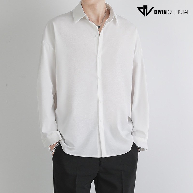Mô tả Áo sơ mi nam nữ dài tay DWIN trơn basic chất nhung chéo Hàn cao cấp chống nhăn - 10