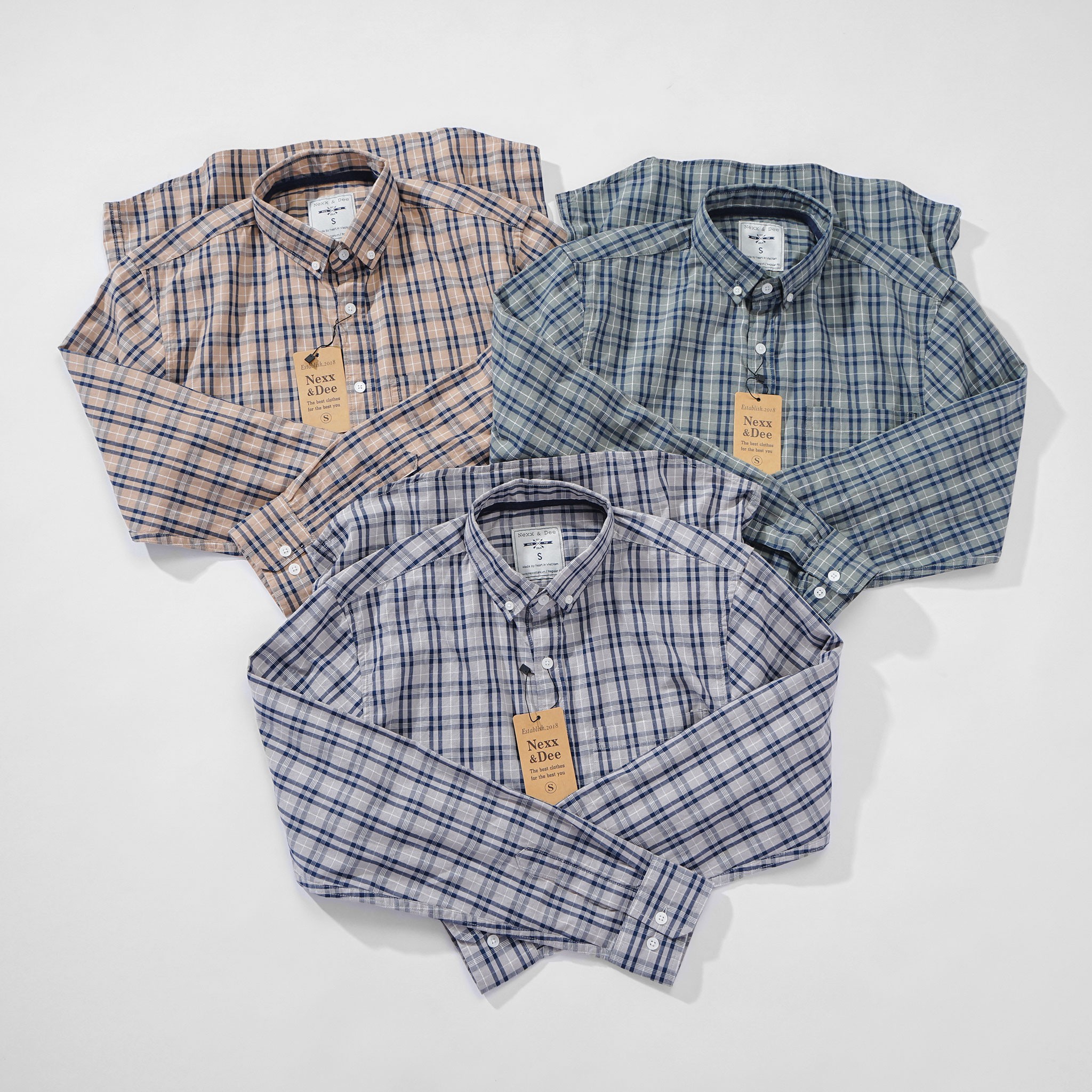 Mô tả Áo sơ mi caro nam tay dài kẻ sọc vải Oxford công sở denim Nexx&Dee SM09 - 2