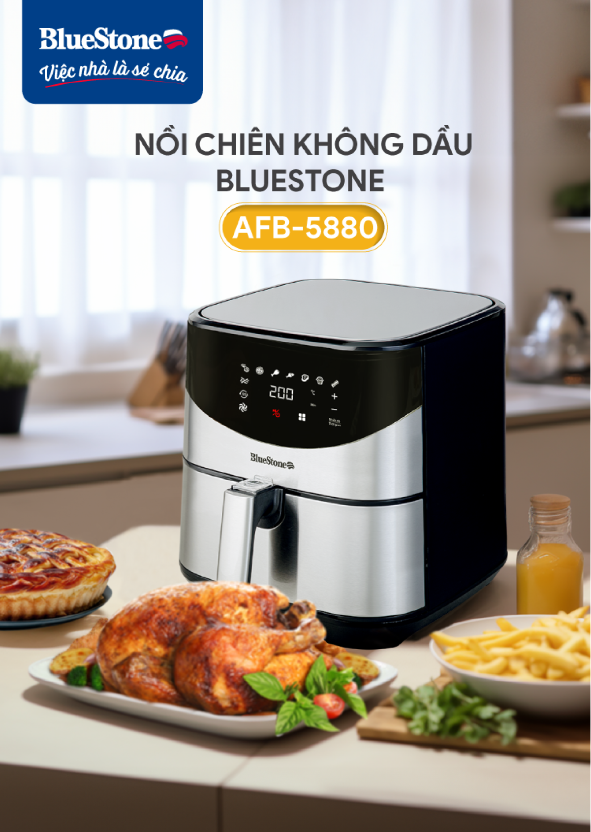 Mô tả Nồi Chiên Không Dầu Điện Tử BlueStone AFB-5880 - 5.5 Lít -1700W - 8