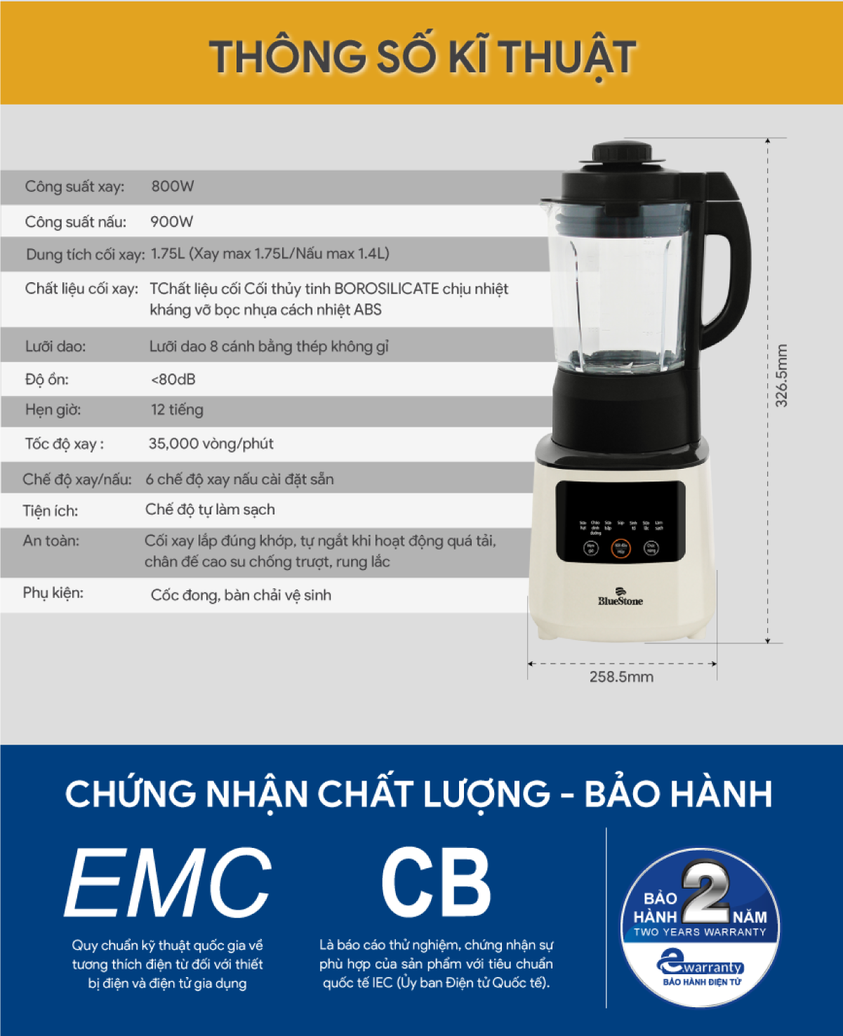 Mô tả Máy Xay Nấu và Làm Sữa Hạt Đa Năng BlueStone BLB-6035 - 1.75 Lít - Bảo hành 2 năm - 7