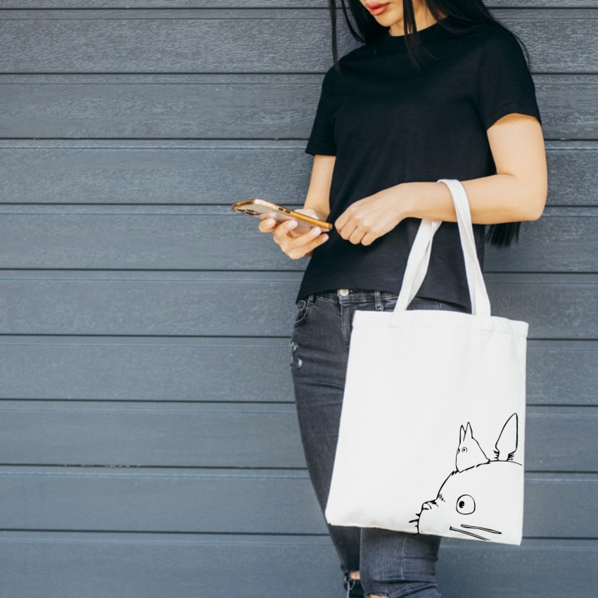 Mô tả Túi tote Vải Canvas GINKO Kiểu Basic có dây kéo khóa ( túi con bên trong ) In Hình Totoro M47-G127 - 5