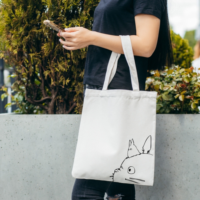 Mô tả Túi tote Vải Canvas GINKO Kiểu Basic có dây kéo khóa ( túi con bên trong ) In Hình Totoro M47-G127 - 6
