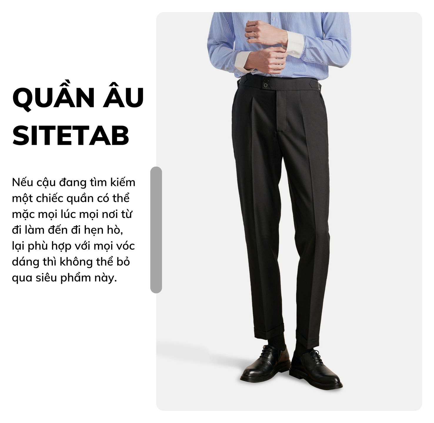 Mô tả Quần âu nam cạp cao JBAGY Sidetab  - điều chỉnh cạp, vải Tuypsi cotton co giãn nhẹ chất lượng cao JA0302 - 1