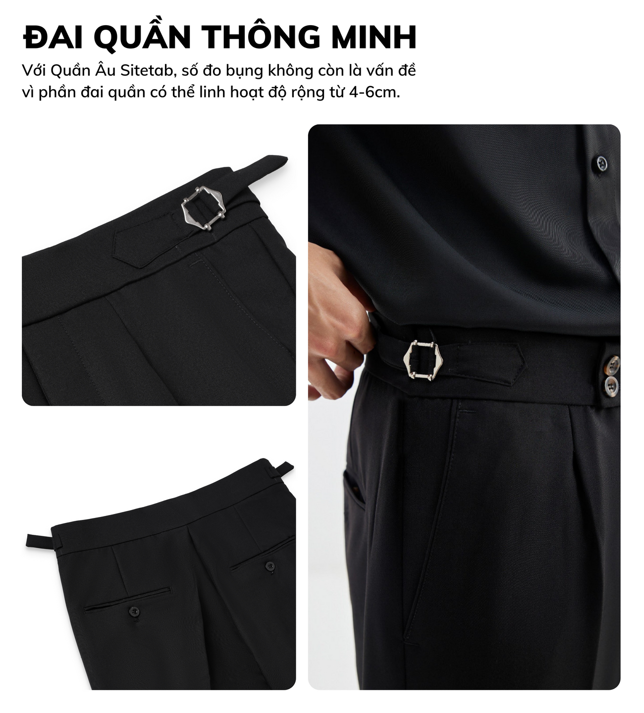 Mô tả Quần âu nam cạp cao JBAGY Sidetab  - điều chỉnh cạp, vải Tuypsi cotton co giãn nhẹ chất lượng cao JA0302 - 2