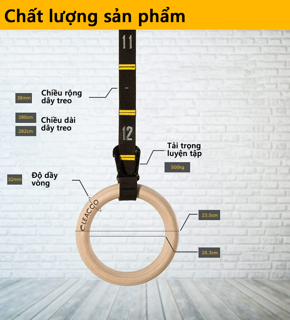 Mô tả Vòng Treo Xà Bảo Hành 12 Tháng Vòng Tập Gymnastic Rings Dây Có Vạch Đo Khóa Cài Chắc Chắn Cleacco VTX2 Boro Sport - 8