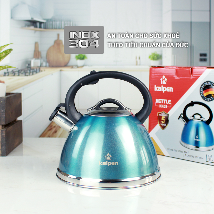 Mô tả Ấm Đun Nước INOX 304 5 Đáy Cao Cấp KK03-3L Hàng Chính Hãng KALPEN-GIA DỤNG ĐỨC Bảo Hành 3 Năm - 2