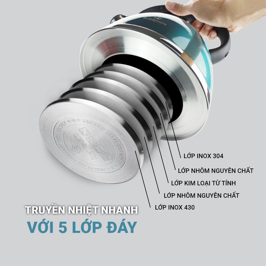 Mô tả Ấm Đun Nước INOX 304 5 Đáy Cao Cấp KK03-3L Hàng Chính Hãng KALPEN-GIA DỤNG ĐỨC Bảo Hành 3 Năm - 3