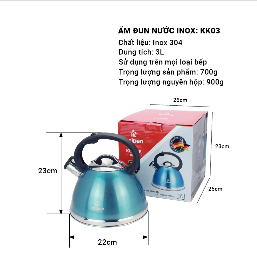 Mô tả Ấm Đun Nước INOX 304 5 Đáy Cao Cấp KK03-3L Hàng Chính Hãng KALPEN-GIA DỤNG ĐỨC Bảo Hành 3 Năm - 6