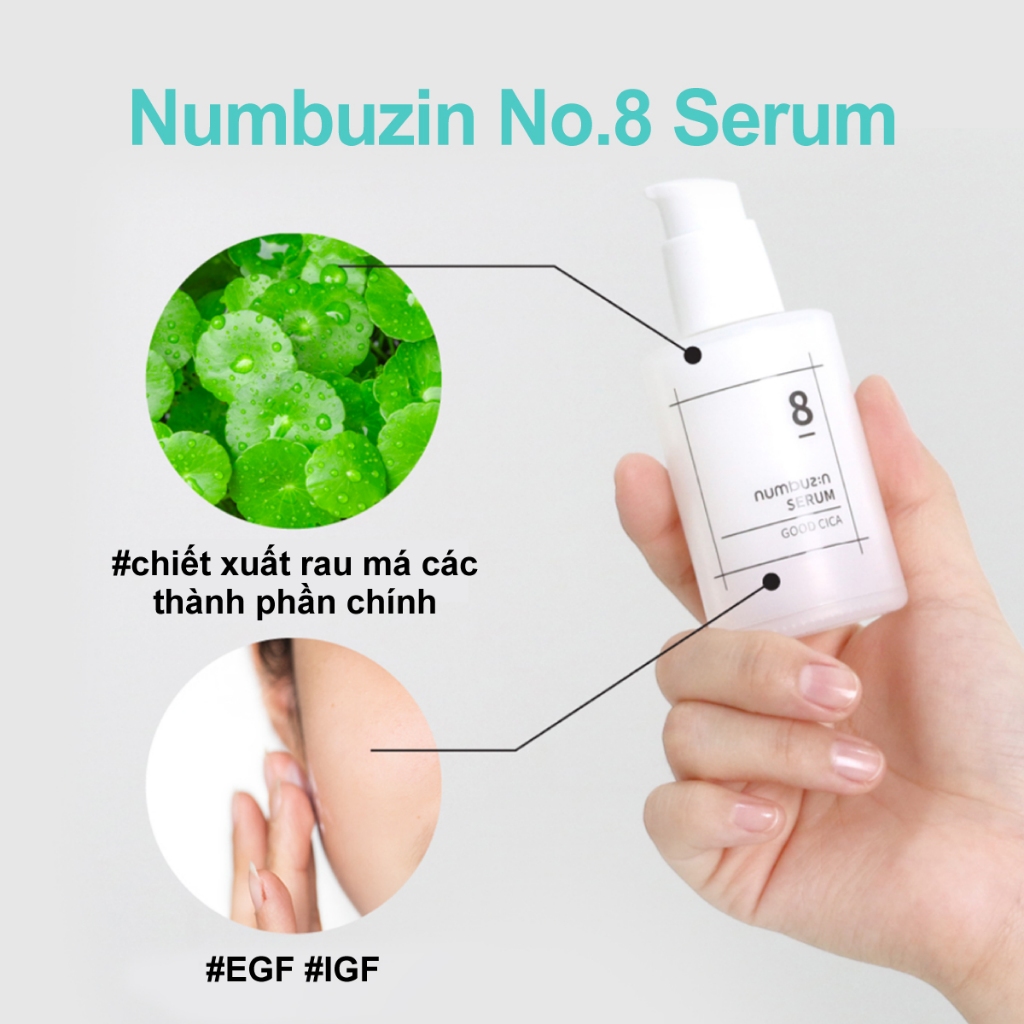 Mô tả Tinh chất serum rau má Numbuzin No.8 Fine Cica Serum dành cho da m.ụ.n v.iê.m và da nhạy cảm dung tích 50ml Daily Beauty - 5