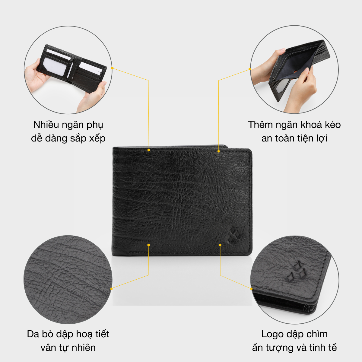 Nội thất Ví Nam Da Bò Dập Vân Ngang DFA266