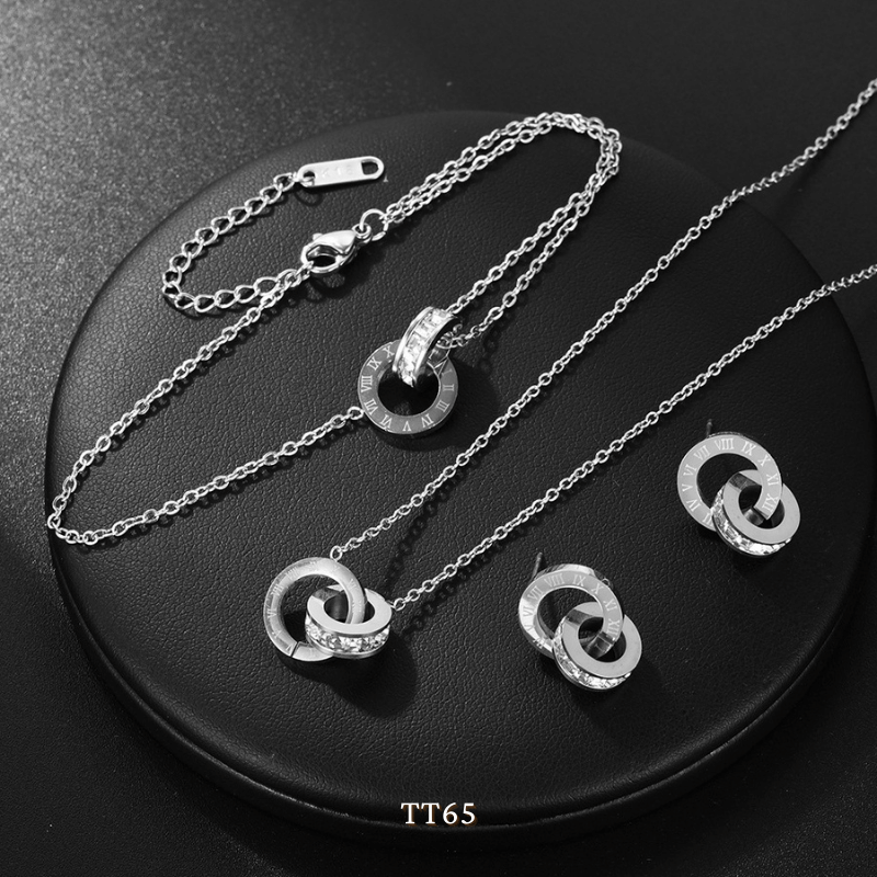 [KHÔNG ĐEN GỈ] Dây chuyền Titan Vòng cổ Timeless hai vòng tròn lồng ...