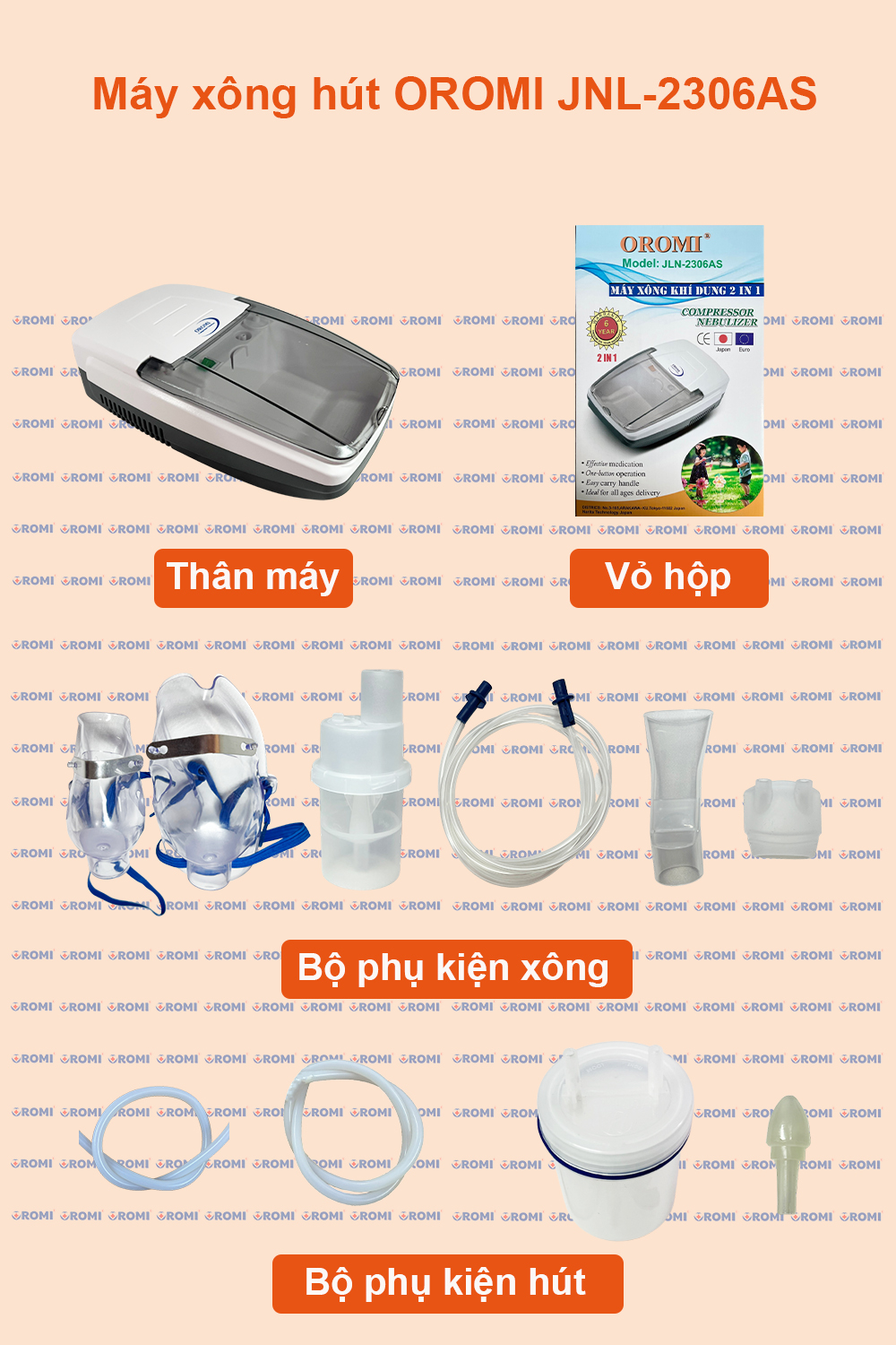Mô tả Máy xông khí dung và hút mũi 2 trong 1 OROMI JLN-2306AS - DÒNG MÁY CHUYÊN XÔNG - 2