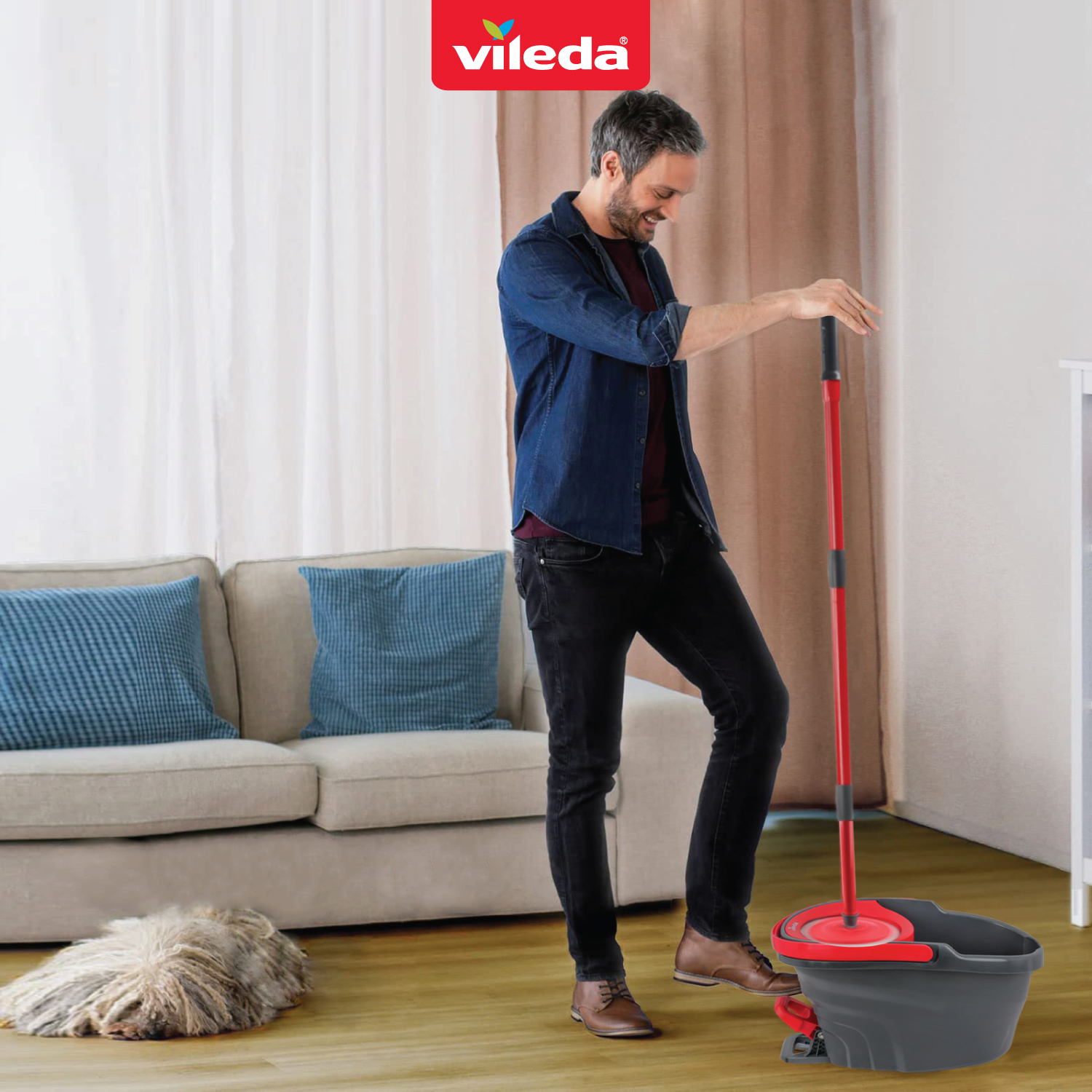 Mô tả Cây lau nhà VILEDA Turbo Easy Wring&Clean kèm khăn lau bếp đa năng gói 4 chiếc - Vileda chính hãng - 1