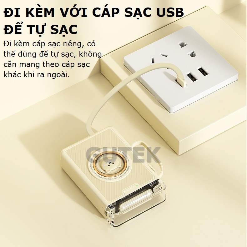 Mô tả Sạc dự phòng 20000mah 10000mah sạc nhanh pin dung lượng lớn có dây sạc cho điện thoại - Gutek YM833 - 4