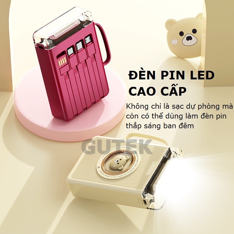 Mô tả Sạc dự phòng 20000mah 10000mah sạc nhanh pin dung lượng lớn có dây sạc cho điện thoại - Gutek YM833 - 5