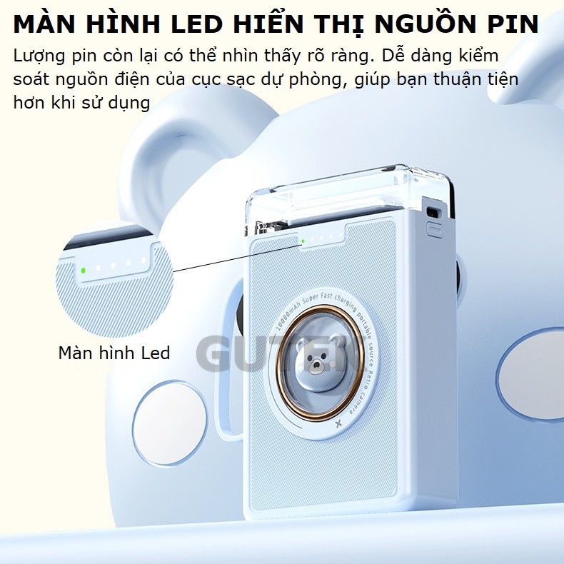 Mô tả Sạc dự phòng 20000mah 10000mah sạc nhanh pin dung lượng lớn có dây sạc cho điện thoại - Gutek YM833 - 6