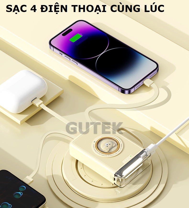 Mô tả Sạc dự phòng 20000mah 10000mah sạc nhanh pin dung lượng lớn có dây sạc cho điện thoại - Gutek YM833 - 2
