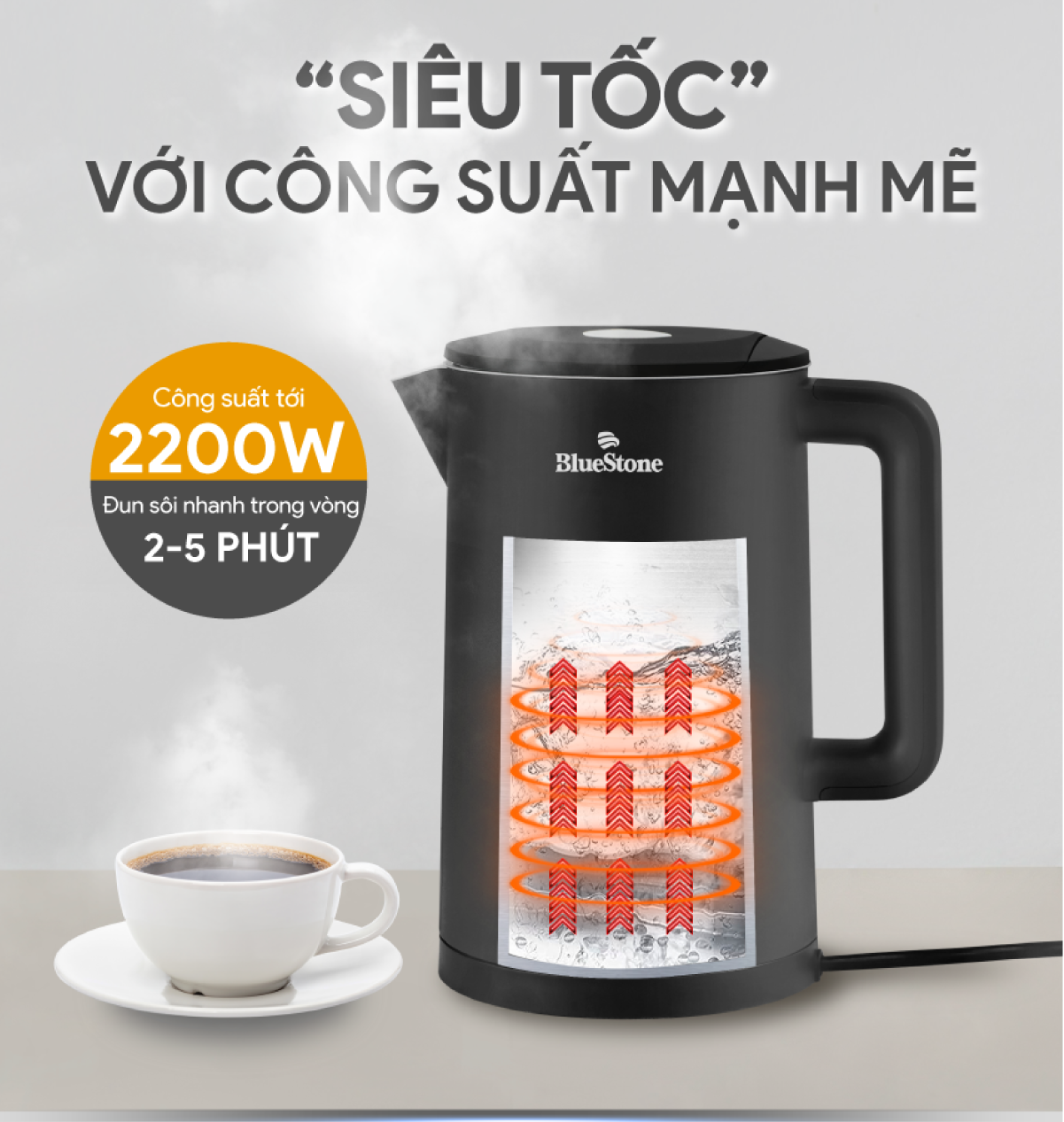 Mô tả Ấm Đun Nước 2 Lớp Cảm Ứng BlueStone KTB-3466 - 1,5 Lít - 2200W - Bộ điều khiển  Strix - 5