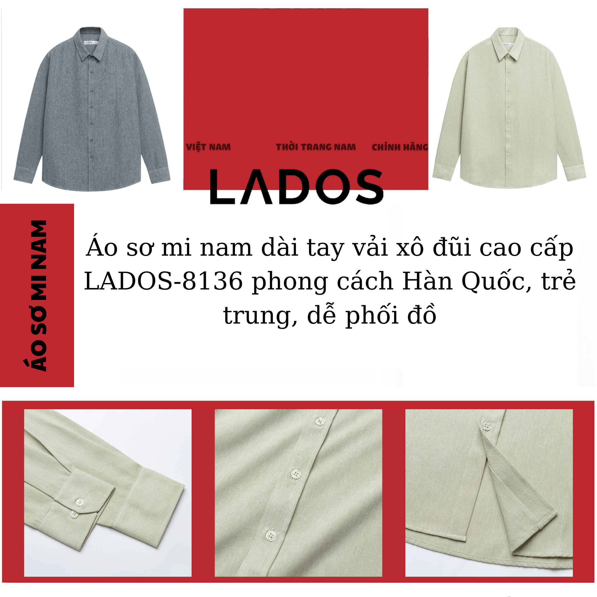 Mô tả Áo sơ mi nam dài tay vải xô đũi cao cấp LADOS-18136 trẻ trung phong cách Hàn Quốc - 1