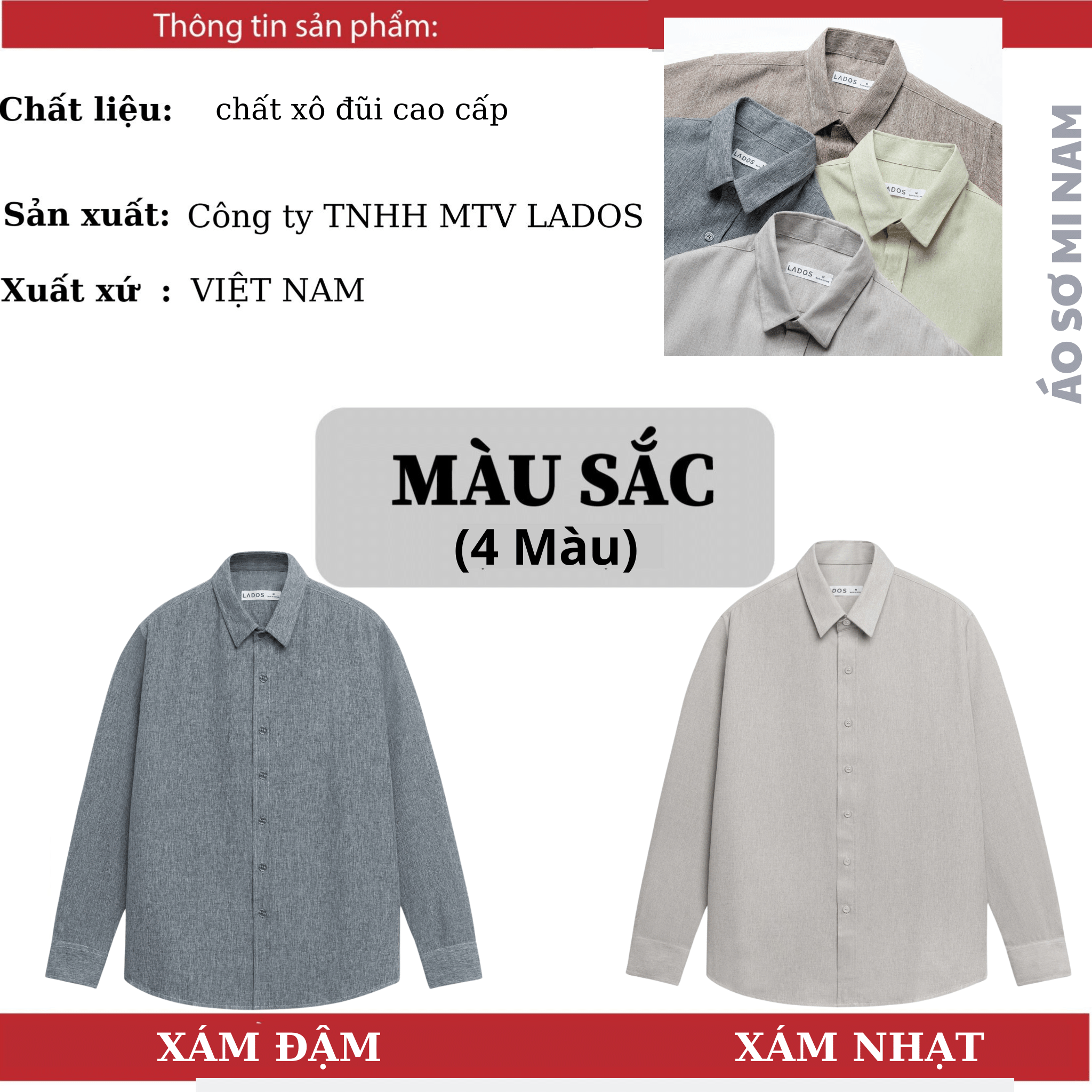 Mô tả Áo sơ mi nam dài tay vải xô đũi cao cấp LADOS-18136 trẻ trung phong cách Hàn Quốc - 2