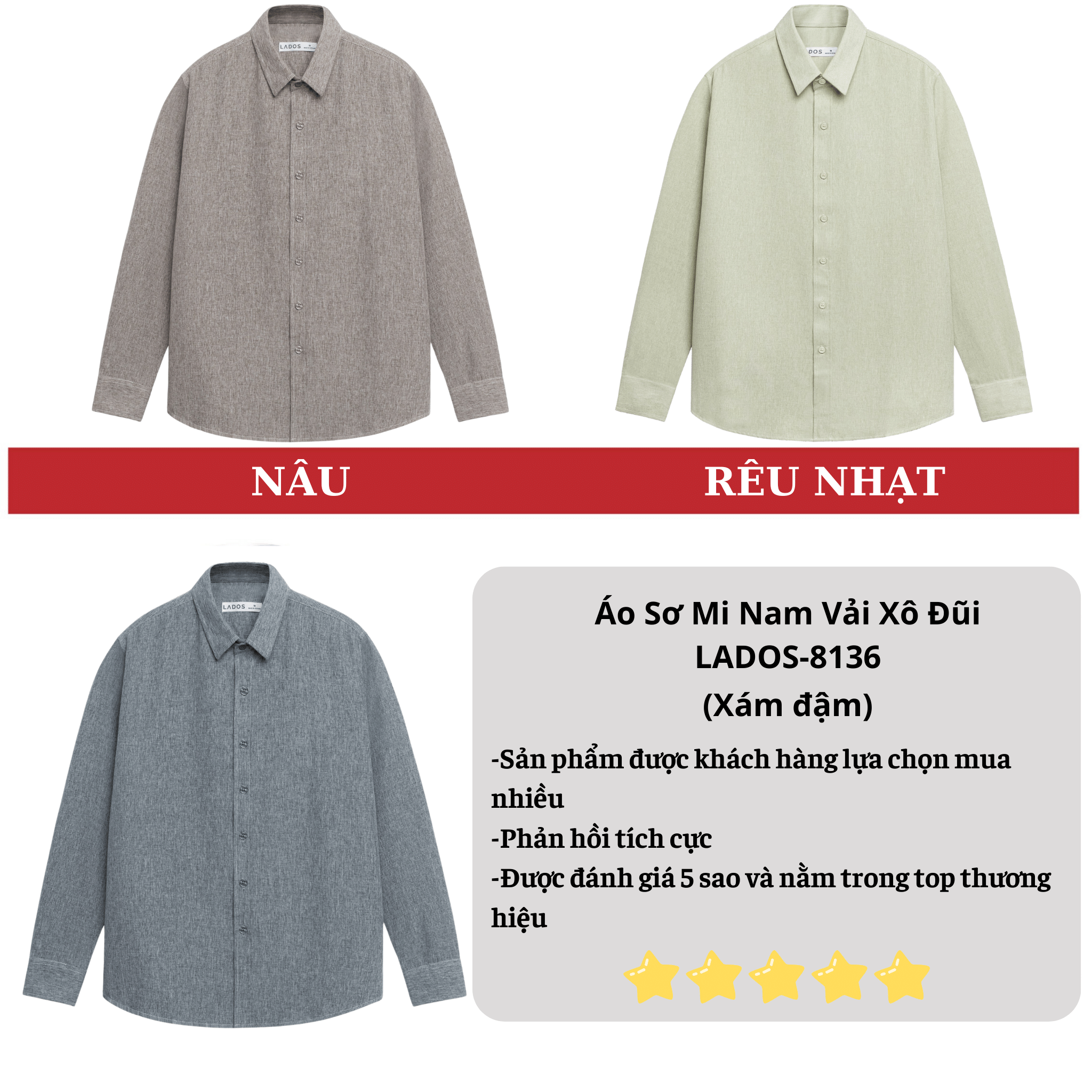 Mô tả Áo sơ mi nam dài tay vải xô đũi cao cấp LADOS-18136 trẻ trung phong cách Hàn Quốc - 3