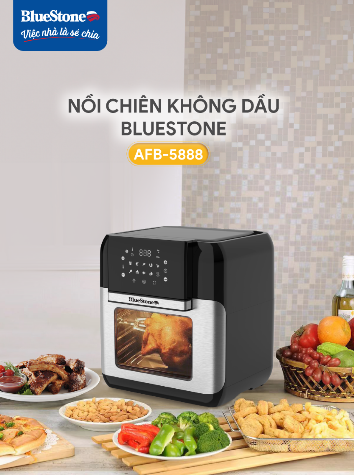 Mô tả Nồi Chiên Không Dầu Điện Tử BlueStone AFB-5888 - 10 Lít - 1800W - 6