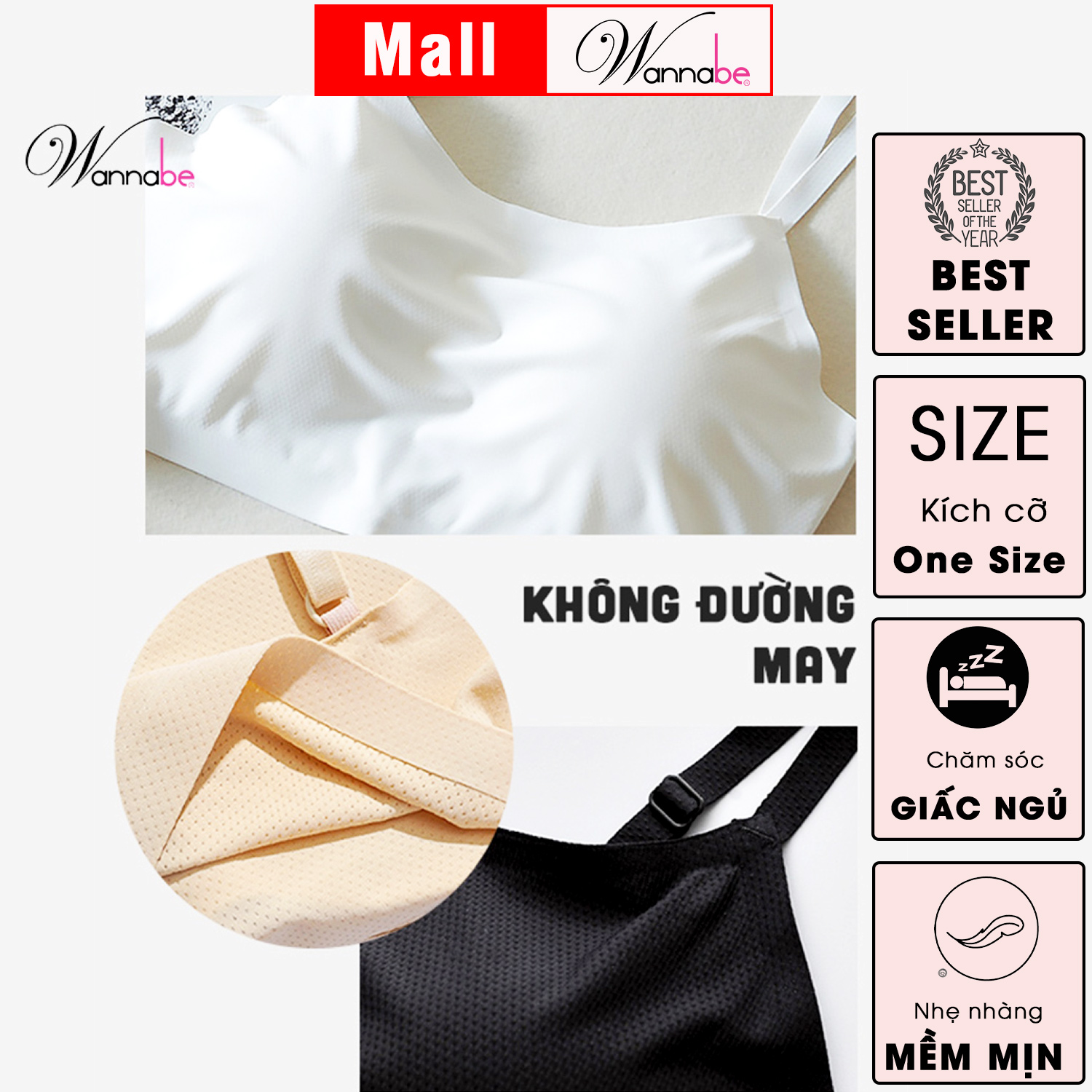 Mô tả Áo ngực nữ không gọng đúc su WANNABE áo lót bra đệm mút mỏng mềm mại thoáng mát tháo rời được AL45S - 8