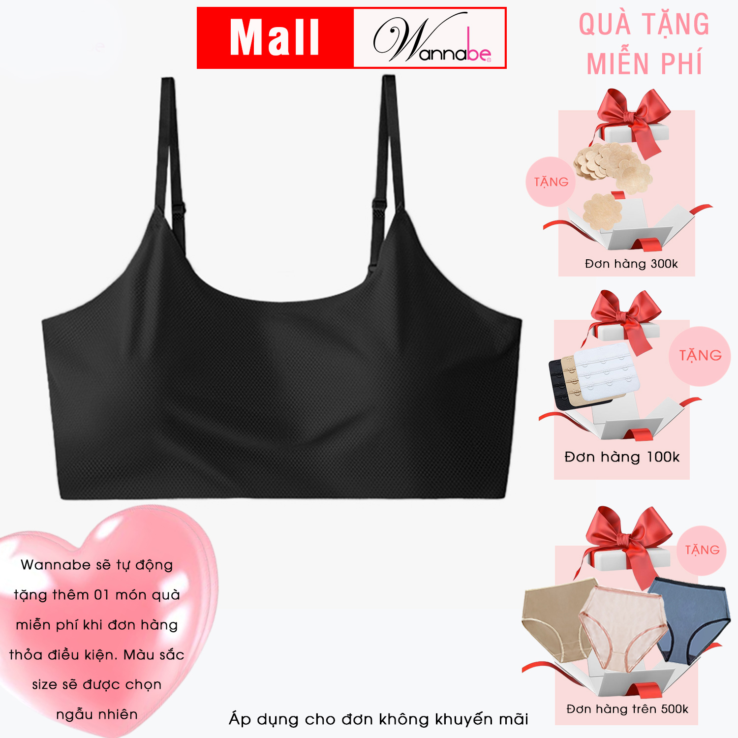 Mô tả Áo ngực nữ không gọng đúc su WANNABE áo lót bra đệm mút mỏng mềm mại thoáng mát tháo rời được AL45S - 12