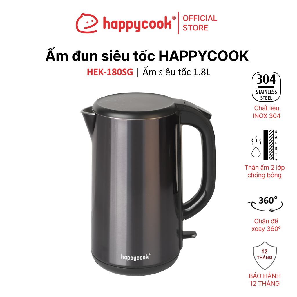 Mô tả ẤM SIÊU TỐC 1.8L HAPPYCOOK, HEK-180SG - 1