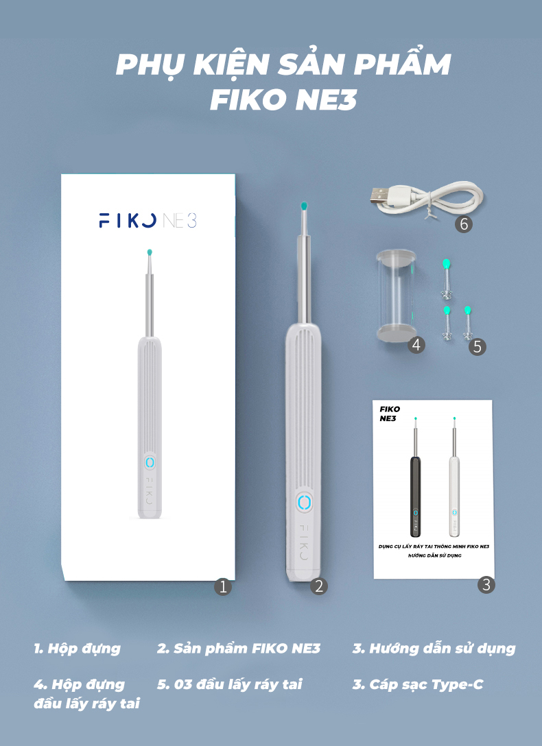 Dụng cụ lấy ráy tai có camera FIKO NE3 PRO/FIKO E9S - Bảo hành 6 tháng ...