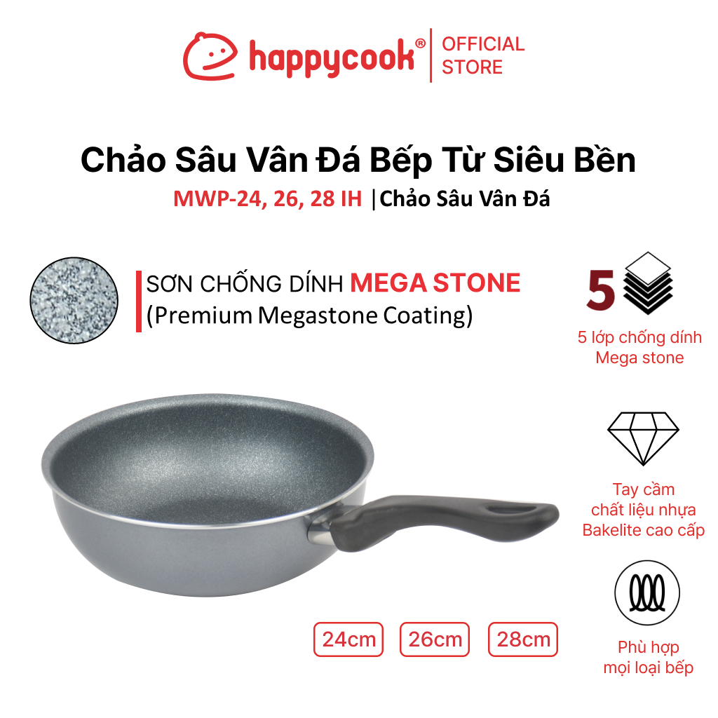 Mô tả Chảo Sâu Vân Đá Bếp Từ Siêu Bền Happy Cook 24. 26, 28 cm - 1