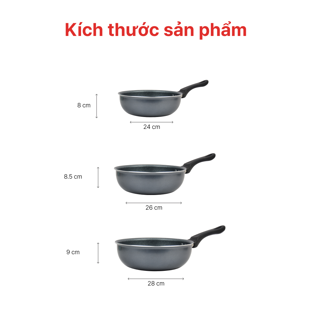 Mô tả Chảo Sâu Vân Đá Bếp Từ Siêu Bền Happy Cook 24. 26, 28 cm - 5