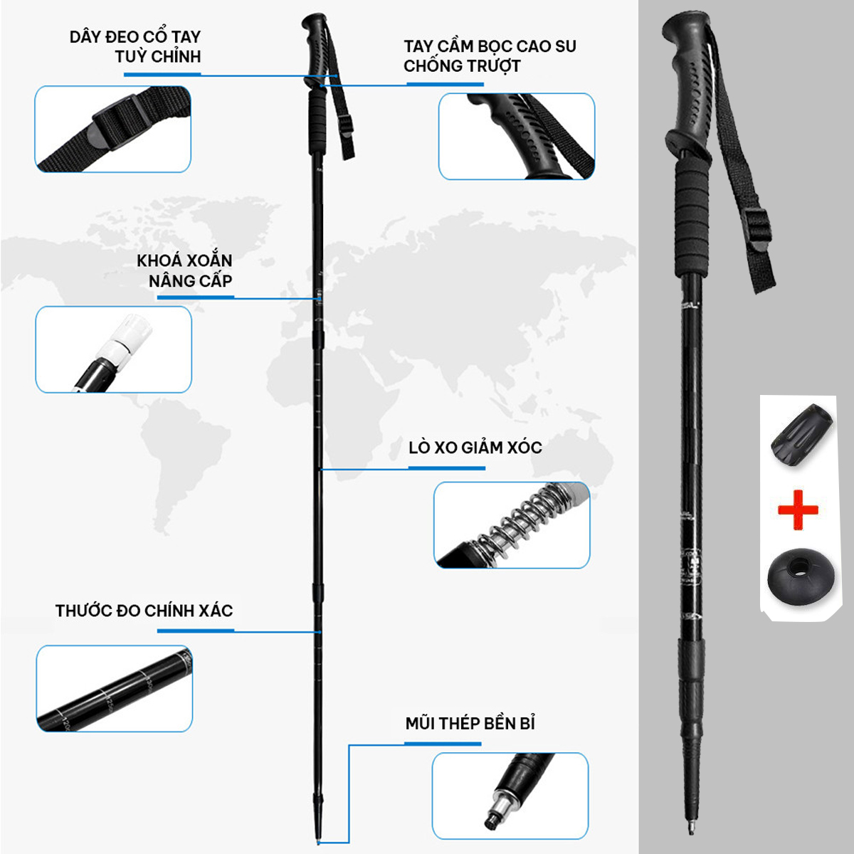 Mô tả Gậy Leo Núi, Gậy Trekking Từ 63 - 135cm Gậy Chạy Trail Gấp Gọn Đi Du Lịch, Phượt, Dã Ngoại, Chạy Chính Hãng Amalife - 3
