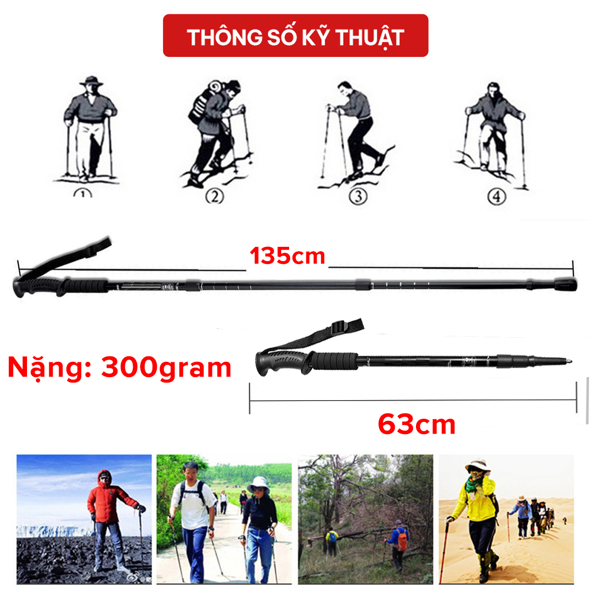Mô tả Gậy Leo Núi, Gậy Trekking Từ 63 - 135cm Gậy Chạy Trail Gấp Gọn Đi Du Lịch, Phượt, Dã Ngoại, Chạy Chính Hãng Amalife - 4