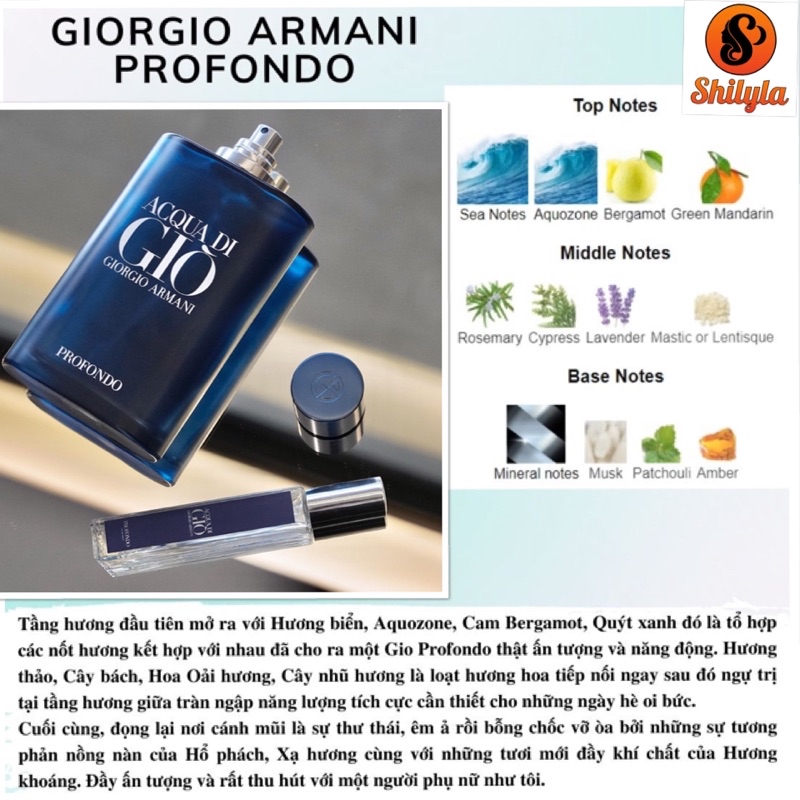 Acqua di Gio Profondo Giò Xanh Nước Hoa Nam chiết 10ml Chính