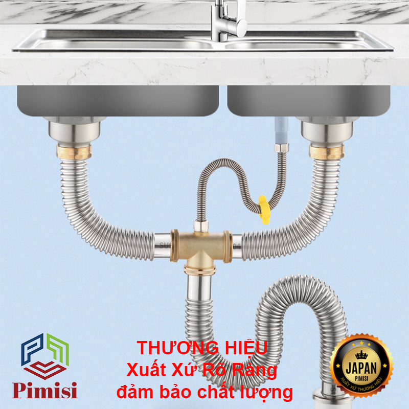 Xi Phông Chậu Rửa Bát 2 Hố Pimisi PXP-31-2 Inox Cao Cấp Kiểu Chun Uốn ...