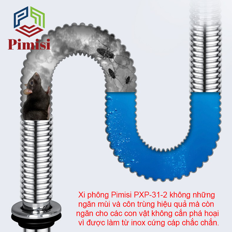 Xi Phông Chậu Rửa Bát 2 Hố Pimisi PXP-31-2 Inox Cao Cấp Kiểu Chun Uốn ...