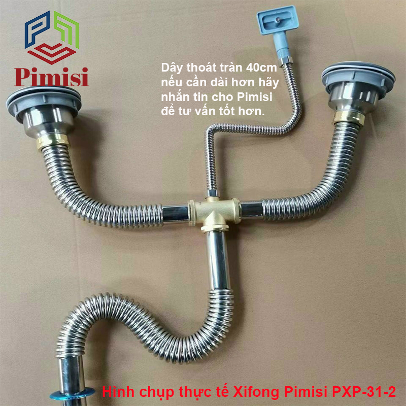 Xi Phông Chậu Rửa Bát 2 Hố Pimisi PXP-31-2 Inox Cao Cấp Kiểu Chun Uốn ...