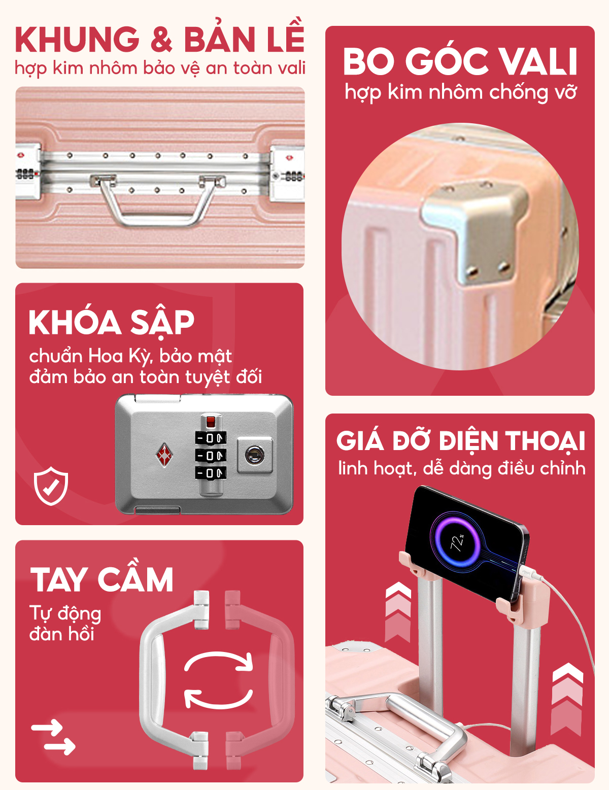 Mô tả Vali Bamozo Khung Nhôm 9066 Size 20/24/28 Cao Cấp Bịt 4 Góc Chống Va Đập Bảo Hành 5 Năm - 4