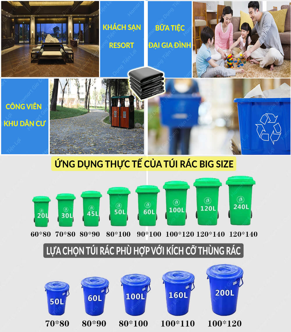 COMBO 50 Túi Đựng Rác Size Đại 50L 60L 100L 120L Bao Bọc Rác Siêu To Cỡ ...