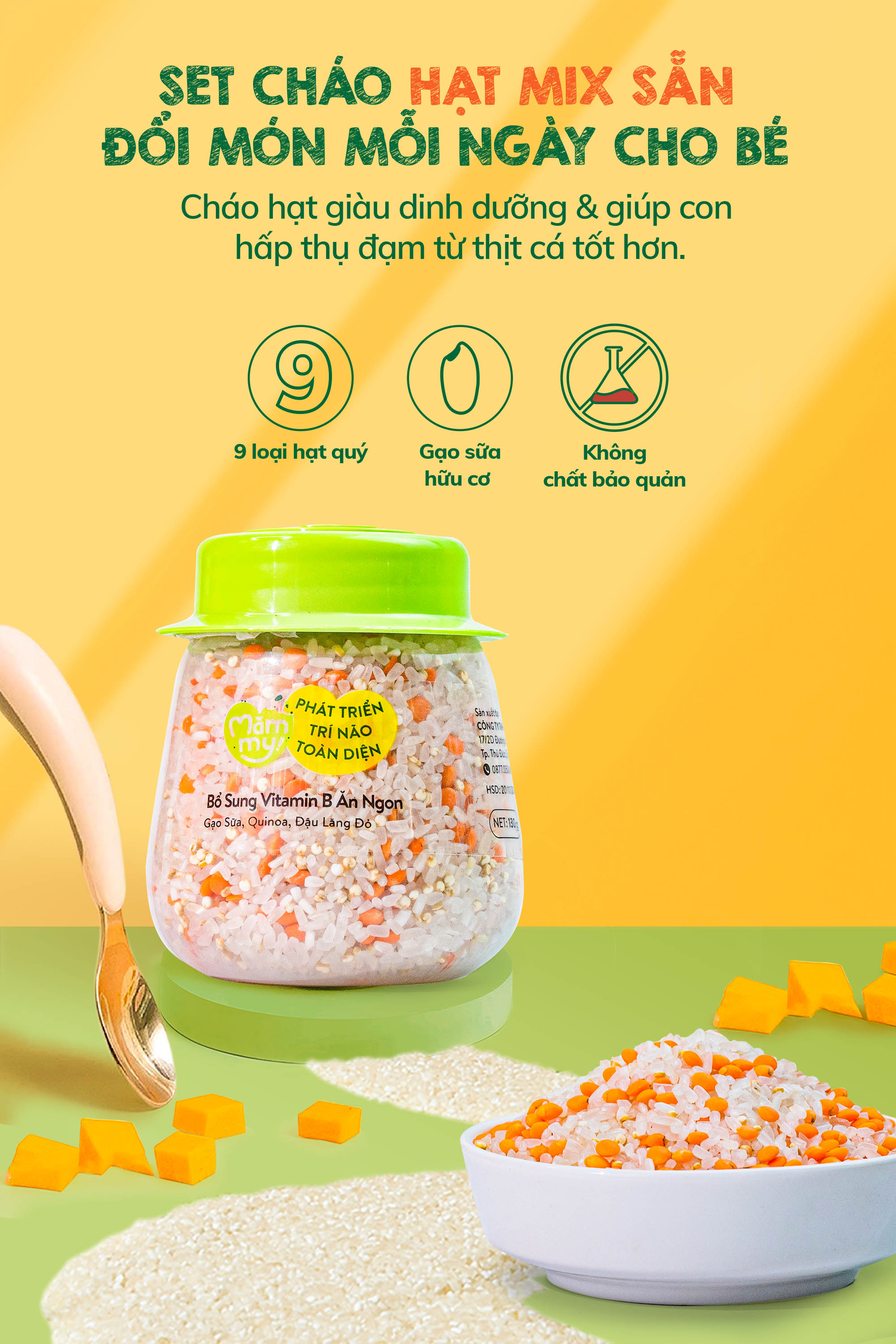 Mô tả Combo 9 hũ hạt mix sẵn Mămmy nấu cháo bổ sung dinh dưỡng cho bé ăn dặm trên 6 tháng - 9