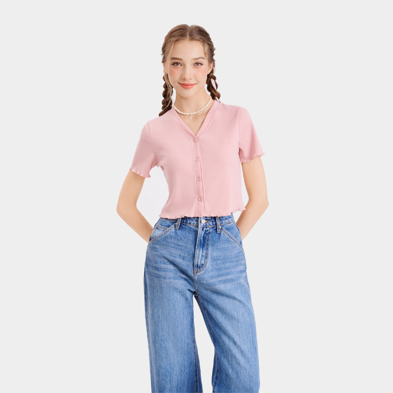 Mô tả Áo thun crop MARC FASHION tay ngắn cổ V cài nút - CBNT033523 - 2