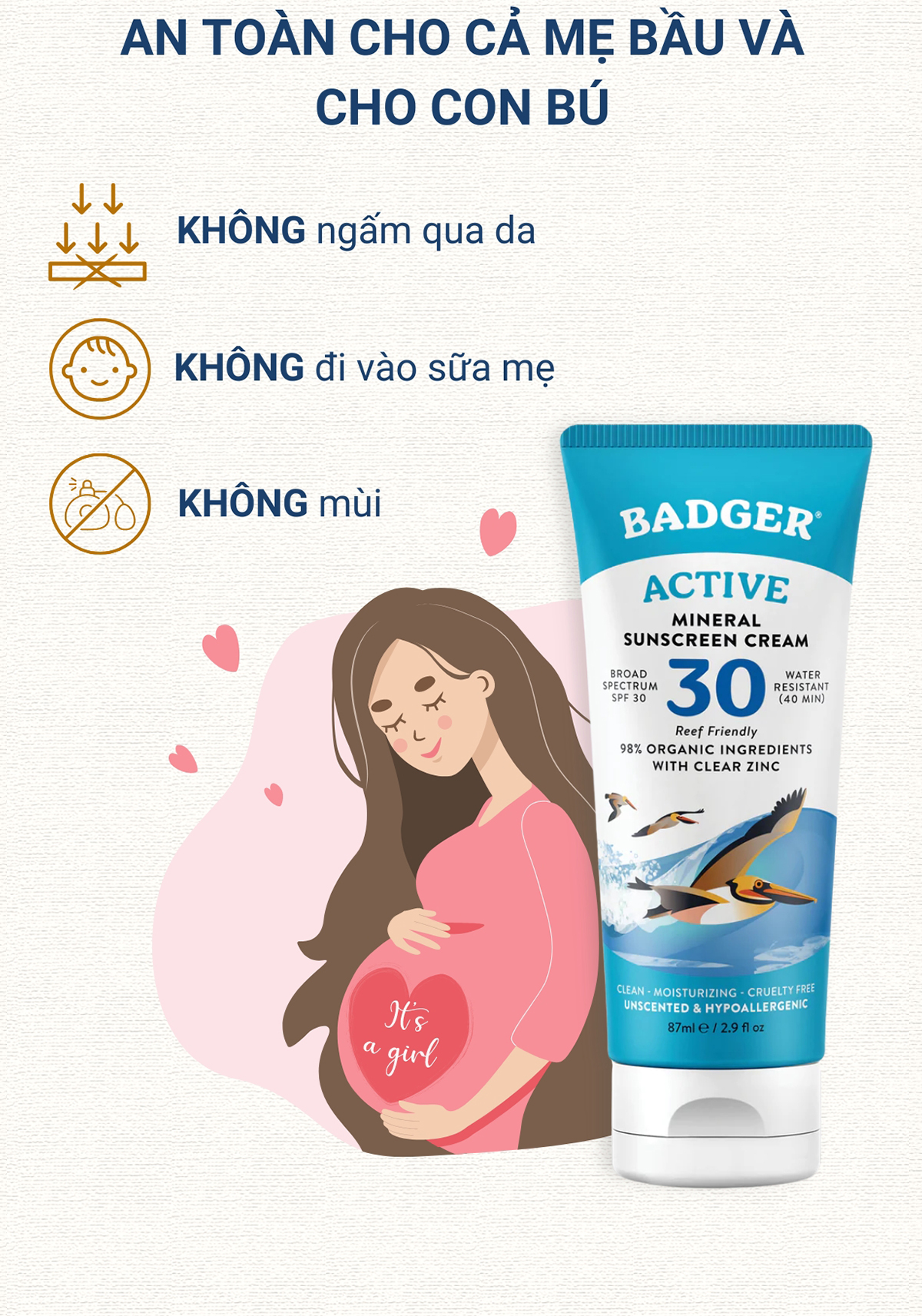 Mô tả Kem chống nắng vật lý BADGER SPF 30 Active Sunscreen chống nắng phổ rộng hàng ngày an toàn cho mẹ bầu, da nhạy cảm 87ml - 5