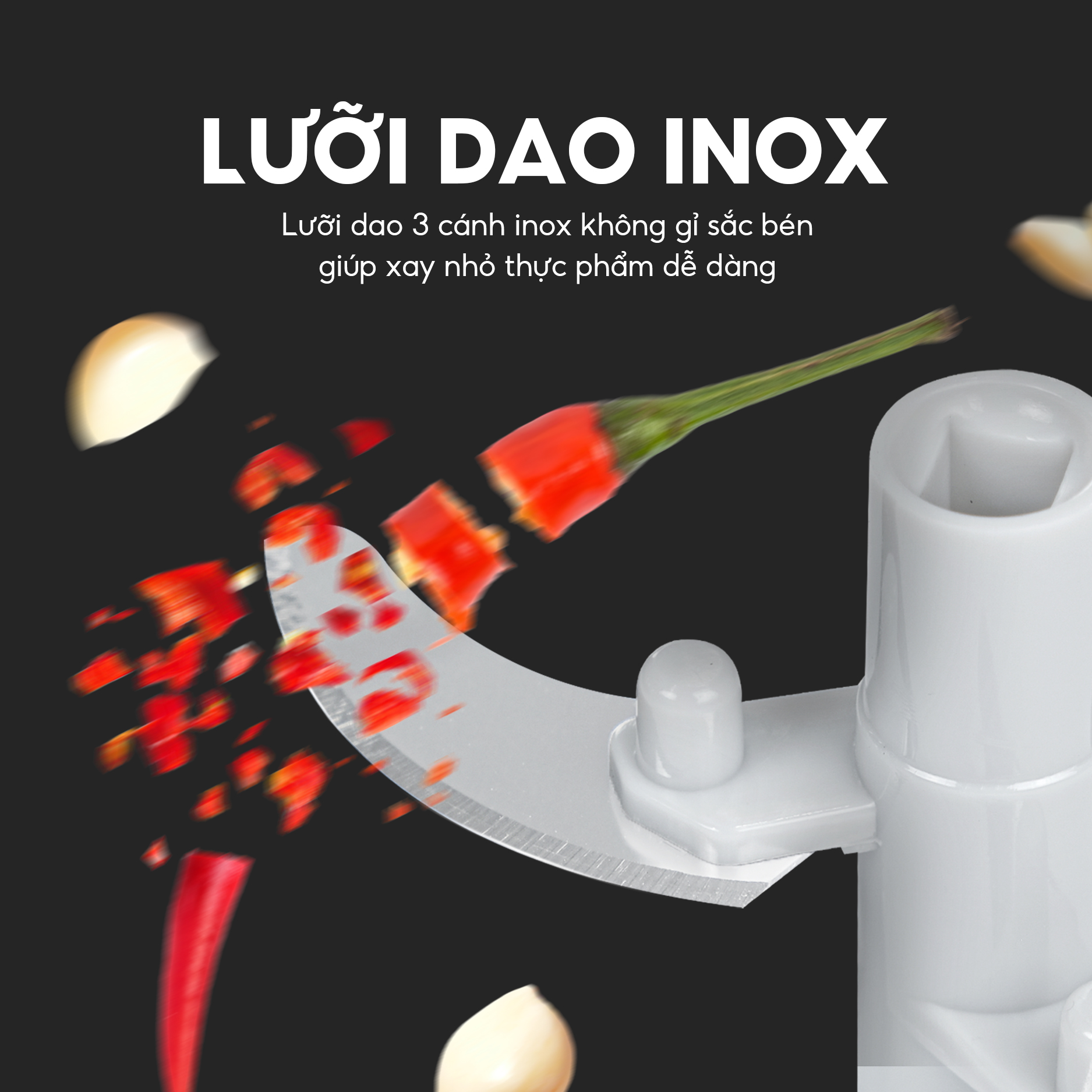 Mô tả Dụng cụ xay tỏi ớt, thực phẩm Lebenlang LBL3939, 450ml, lưỡi xay bén, dây rút tiện lợi - chính hãng - 3