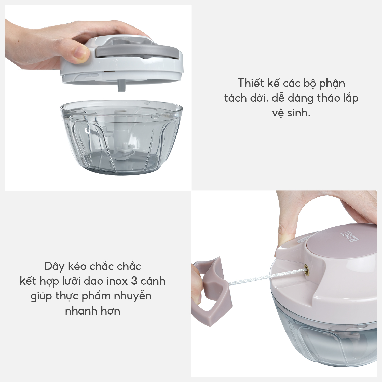 Mô tả Dụng cụ xay tỏi ớt, thực phẩm Lebenlang LBL3939, 450ml, lưỡi xay bén, dây rút tiện lợi - chính hãng - 7