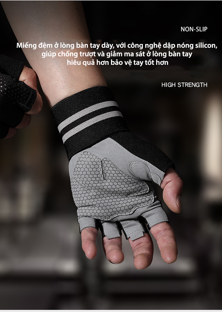 Mô tả Găng Tay Thể Thao Tập Gym Có Miếng Đệm Dày Thoáng Khí Chống Trơn Trượt Có Kèm Dây Quấn - 3
