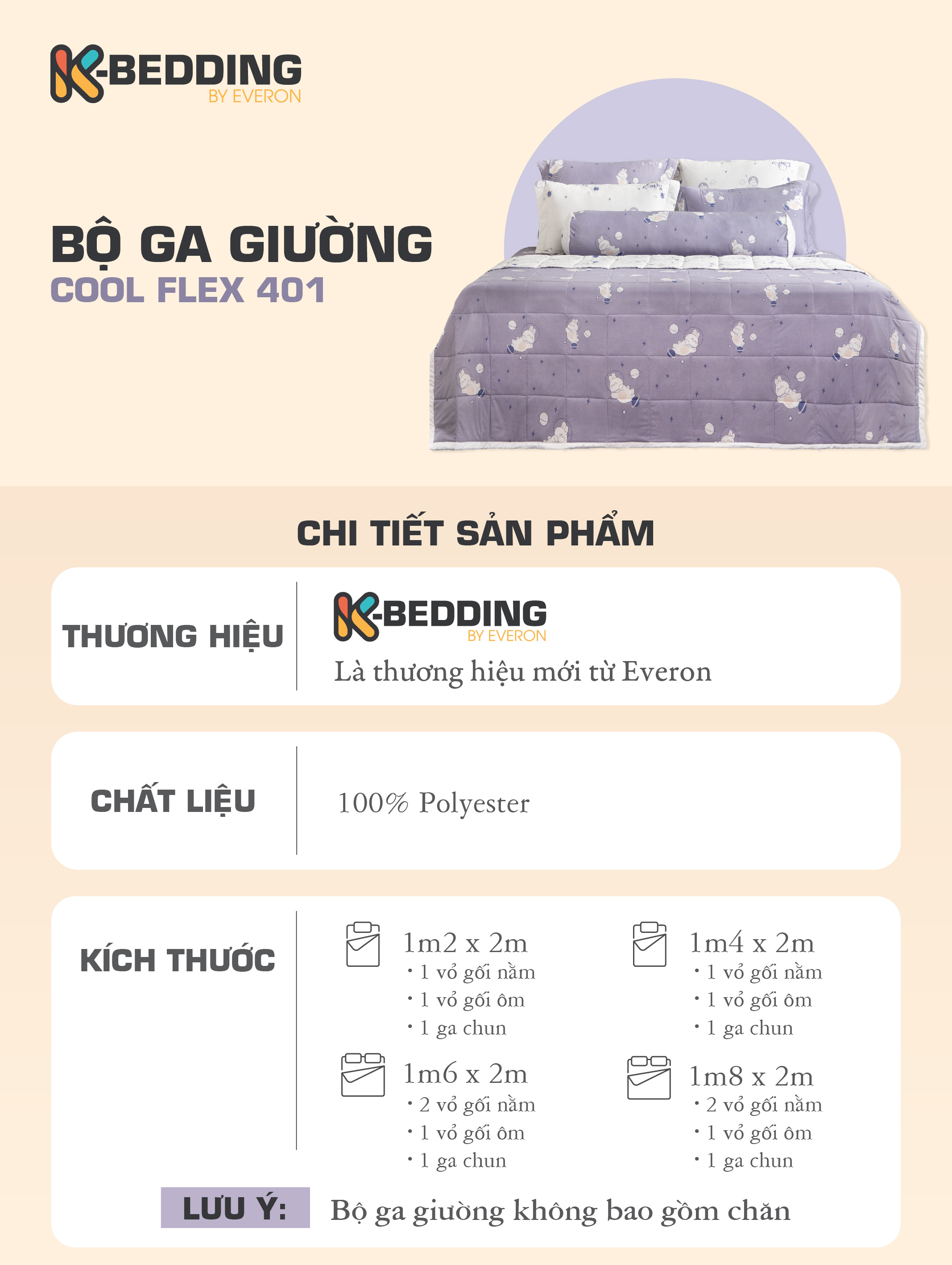 Mô tả Bộ ga chần bông K-Bedding by Everon chất vải Cool Flex KCSP mềm mát bộ 4 món, không bao gồm chăn - 1