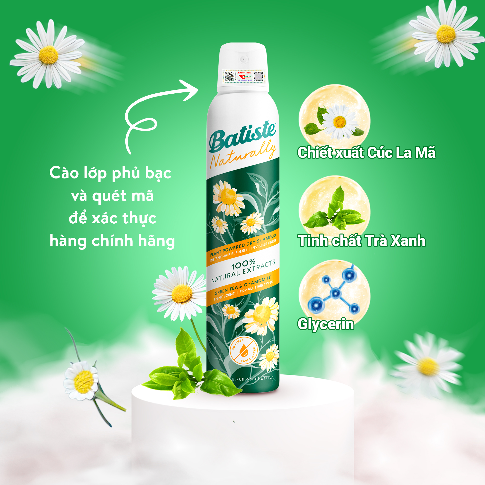 Mô tả Dầu Gội Khô Batiste Naturally 100% Thuần Chay Thiên Nhiên Từ Trà Xanh & Cúc La Mã 200ml (Greentea & Chamomile) - 2